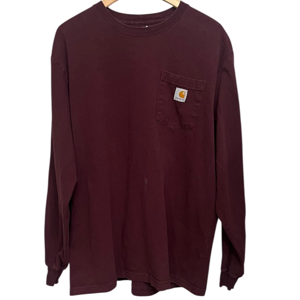 Carhartt Men's Burgundy Loose Fit Long Sleeve Pocket T-Shirt Size L‎